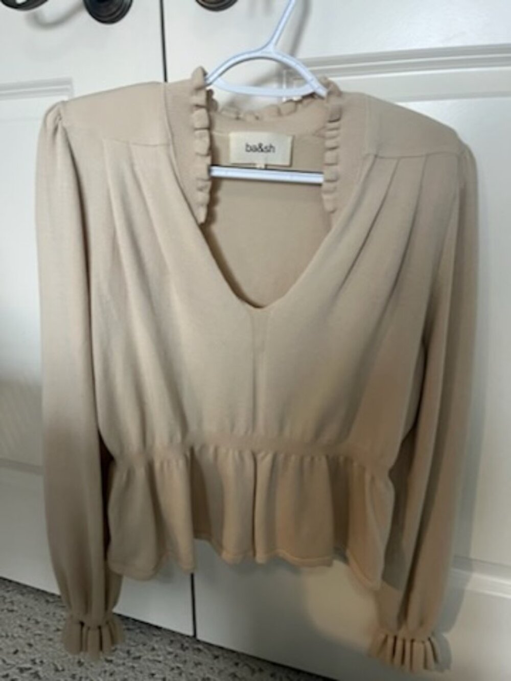 Ba&sh Women's Seoul Ruffle V Neck Long Sleeve Cream Sweater